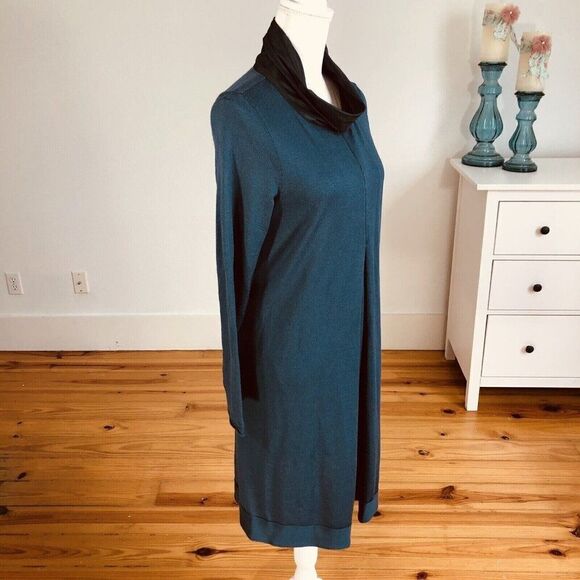 Whyci Milano Teal Lana Wool Knit Sweater Dress EU 44 US L Cowl NEW - Picture 3 of 12